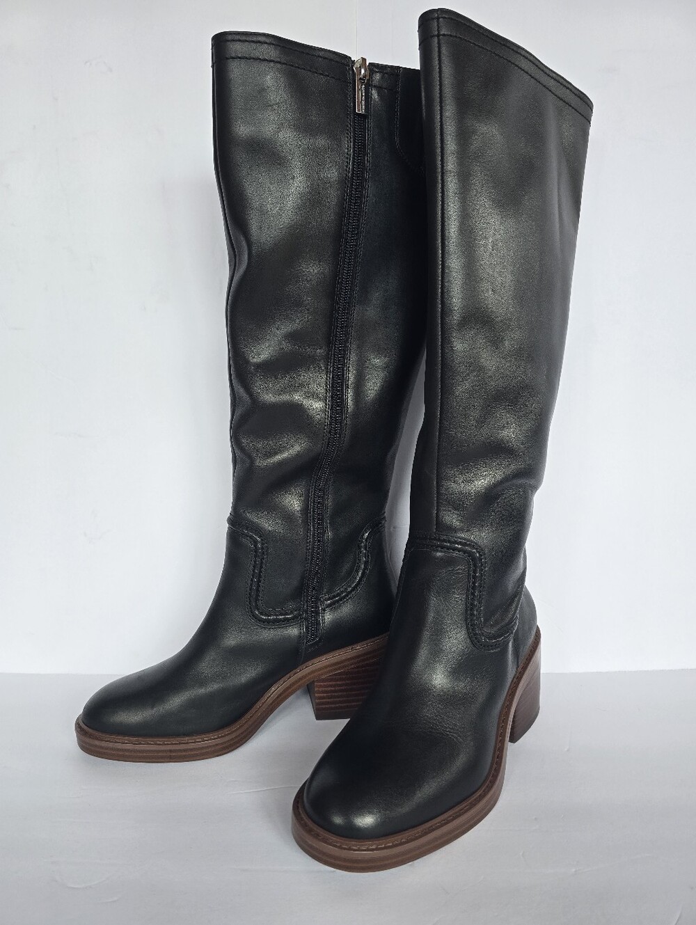 Vince Camuto Vuliann 6/36.5 EU Knee Leather Boots with Brown Stacked Heel & Sole